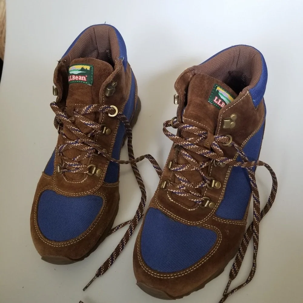 L.L. Bean Boots Mens Ten and a Half Medium Brown Blue Suede Hiking Trail Gorp